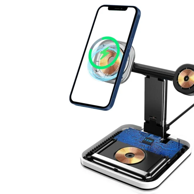 three in one wireless charger 15w fast qi 2 3in1 3 in 1 fast charging wireless charger for ihones, watches, earbuds - Image 3