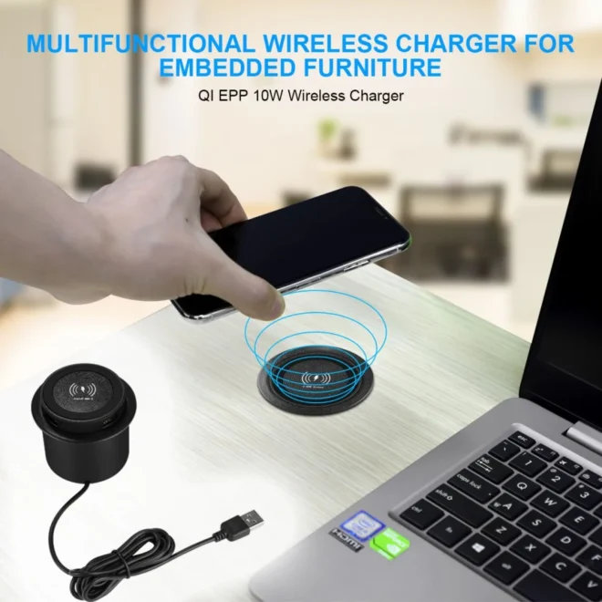 Best Selling Desktop Embedded Qi Wireless Phone Charger USB Ports for Furniture - Image 3
