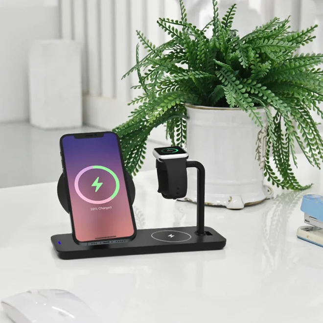 3in1 wireless charger 15w fast qi 2 3in1 fast charging wireless charger for ihones, watches, earbuds - Image 3