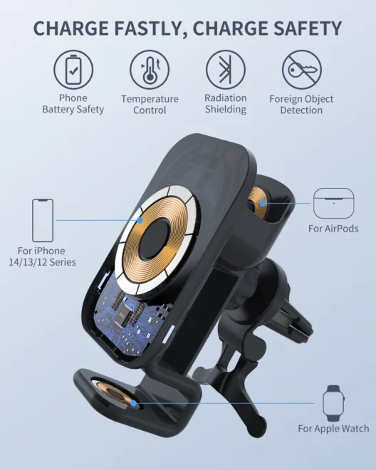 15W three in one wireless charger module customization 3in1 magnetic car wireless charging module customization - Image 3