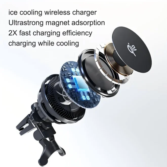 Qi2 magnetic wireles charging module cooling car wireless charger cooling wireless car charger with CE FCC RoHs QI2 certification - Image 2