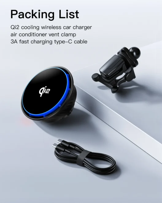 car wireless charger cooling fan Qi2 MPP 15W wireless charger